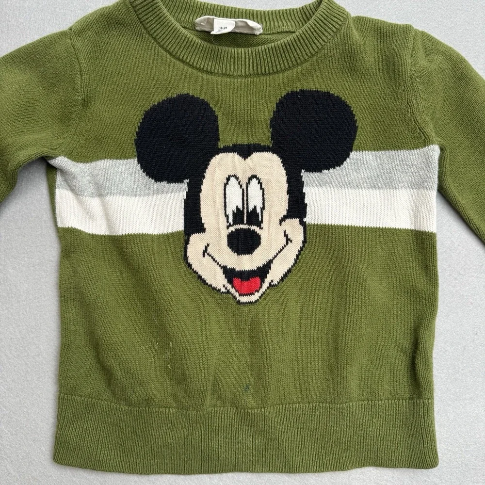 Baby Gap Disney Sweater 18-24M Mickey Mouse Green Long Sleeve Cotton‎ Toddler
